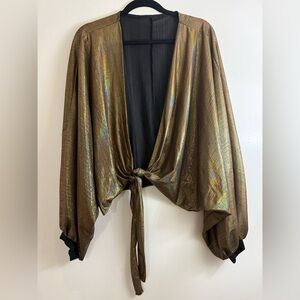 SHEIN Iridescent Gold Tie-Front Shrug